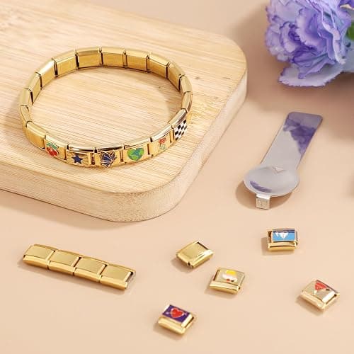 Italian Charm Bracelet, Gold Nomination Bracelet with Opening Tool and 10 Pack Detachable Charms Stainless Steel Italian Charm Bracelet Fits All Classic Links Bracelet for Women Jewelry Gifts thumbnail 6