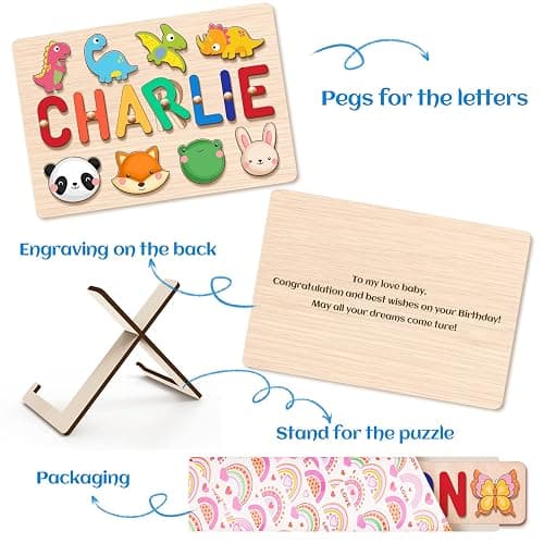 Personalized Name Puzzle for Kids, Wooden Puzzles for Toddlers 1-3, Custom Baby Toddler Toys for 1 Year Old, Personalized Christmas Birthday Gifts thumbnail 8