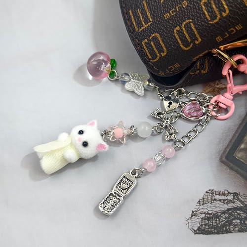 AGEN KGEN Cute Cat Keychain, Y2K Heart Bow Pendant, Kawaii Cat Bag Charm thumbnail 5