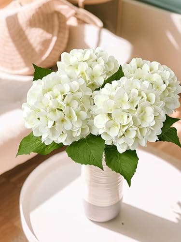 ZYTUYO 4PCS Silk White Hydrangea Artificial Flowers for Home Decor | 19.6 Inch Faux Hydrangea, Latex Petals, with Long Stems, Wedding Party Garden Arrangement, Table Centerpiece, DIY Bouquet thumbnail 7