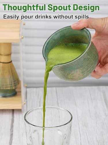 Matcha Whisk Set with Bamboo Tray - Bowl with Spout, Whisk and Holder, Bamboo Scoop, Sifter, Japanese Matcha Kit Tea Ceremony Gift for Women thumbnail 8