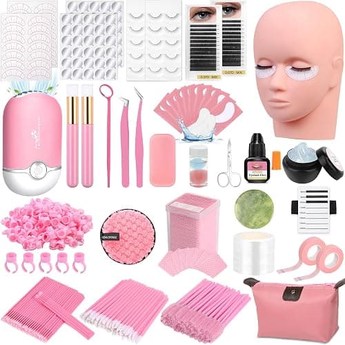 Lashes Kit for Eyelash Extension Beginner Lash Tech Starter Kit with Eye Lash Mannequin Head, Professional Eyelash Extension Kit with Lash Fan, Extension Glue and Eyelash Remover for Practice Training - Image 1