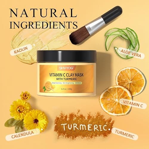 Vitamin C Face Mask with Kaolin Clay and Turmeric for Dark Spots, Dull Skin, Skincare Facial Mask for Controlling Oil and Refining Pores 5.29 Oz thumbnail 2