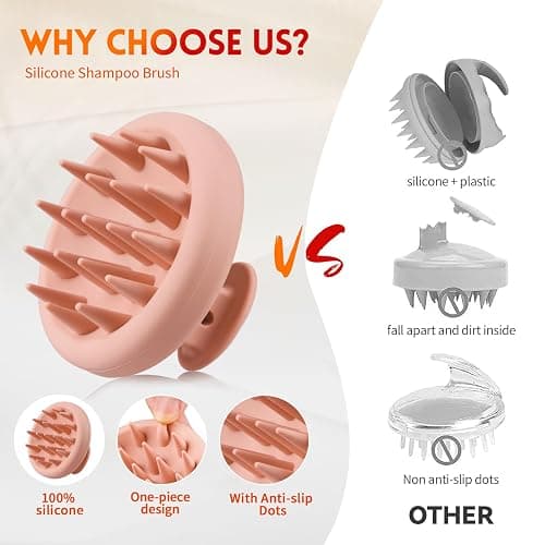 BEAUTLOHAS. Silicone Scalp Massager Shampoo Brush for Shower, Scalp Scrubber with Soft Bristles for Hair Growth & Dandruff Treatment, Wet Dry Hair Massager for All Hair Types of Women (Pink) thumbnail 6