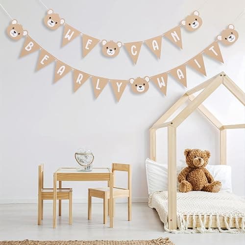 We Can Bearly Wait Banner - Bear First Party Decoration,Bear 1st Birthday Banner,Bear Gender Reveal Decorations (we can bearly wait) thumbnail 2