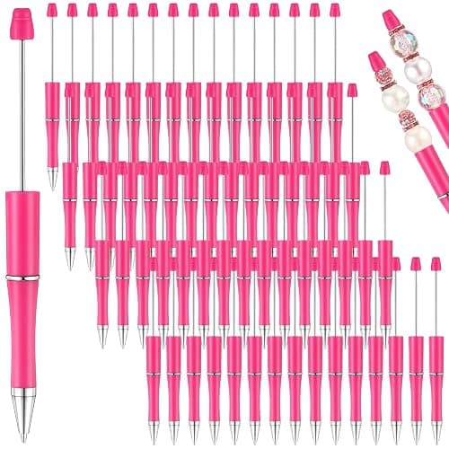 Qilery 60 Pcs Beadable Pens Bulk Bead Beaded Ballpoint Pen DIY Black Ink Gifts for Christmas Decoration Kids Girls Graduation Gift Office School Romantic Gift Supplies(Rose Red) - Image 1