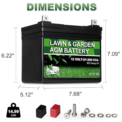 Lawn Garden AGM Battery Group U1, 12 Volt 200CCA,Rechargeable SLA Starting Battery for Lawn, Tractors and Mowers, Compatible with John Deere, Toro, Cub Cadet, and Craftsman Mower - U1-200CCA thumbnail 2