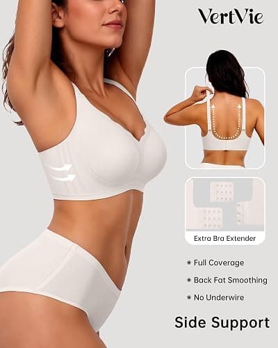 Vertvie Womens Seamless Bras No Underwire Supportive Wireless Push Up Full Coverage Bralette Comfort Scalloped T-Shirt Bra thumbnail 3