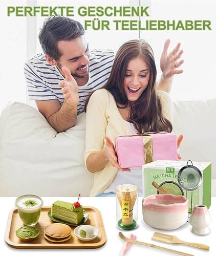 JBER Matcha Besen Set, Matcha Set 7-Teiliges - Bambus Matcha Whisk, Matcha Schale mit Auslauf, Besen Halter, Sieb, Löffel und Halter, Japanisches Matcha Kit für Matcha-Liebhaber, Farbverlauf Rosa thumbnail 7