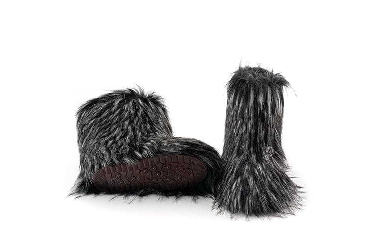 IXU Women's Faux Fur Boot Furry Fluffy Round Toe Suede Snow Winter Women Boots Comfy Plush Warm Short Outdoor Indoor Flat Shoes Mid-Calf Boots thumbnail 4