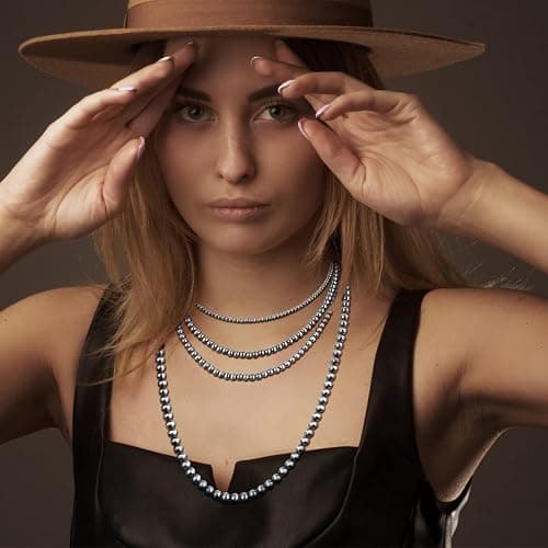 Western Jewelry Navajo Pearl Necklace for Women Handmade Long Boho Turquoise Pearls Layered Necklaces for Cowgirls thumbnail 2