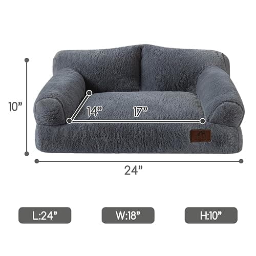 Hollypet Fluffy Plush Dog Cat Pet Couch Soft Calming Sofa Bed for Medium Small Cats and Dogs, Gray thumbnail 5