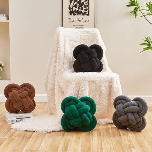 Xiashrk Knot Pillow Ball, 12" Soft Decorative Throw Pillows for Couch Bed, Dark Brown Knotted Plush Throw Pillow Handmade Square Cushion Home Couch Decor Pillows for Living Room thumbnail 3