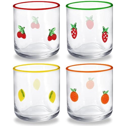 Whaline 4Pcs Fruit Icon Juice Glass 14 Oz Wine Glass Strawberry Lemon Cherry Orange Stemless Cocktail Drinking Cups for Home Party Favors Supplies - Image 1