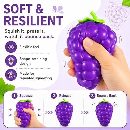 Giant Grape Squishy Toy, Slow Rising Stress Relief for Adults | Super Soft Slow Rising Grape Stress & Anxiety Relief Toy Durable, Washable, Reusable Great Gift thumbnail 5