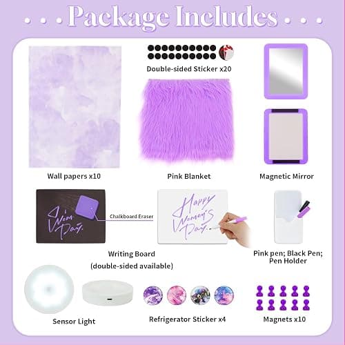 LARDUX Purple Locker Organizer Accessories Kit, Magnetic Locker Accessories for Girls with Body lamp, Rug, Magnetic Wallpaper, Mirror, Whiteboard, Pen Holder, Markers Back to School Essentials - Purple thumbnail 4