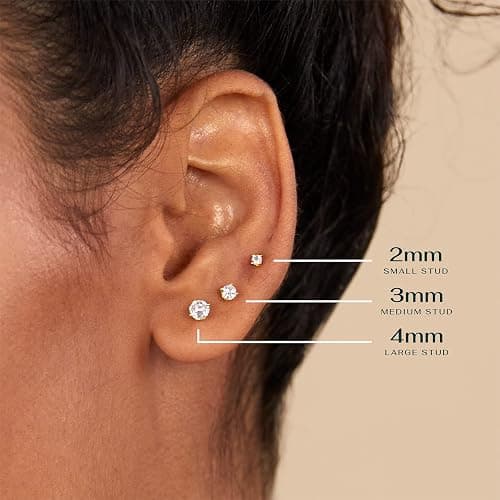 PAVOI Flat Back Stud Earrings for Women, 14K Gold Plated CZ Cartilage Studs | Hypoallergenic Helix Earrings, Screw Back Tragus Earrings for Women thumbnail 2