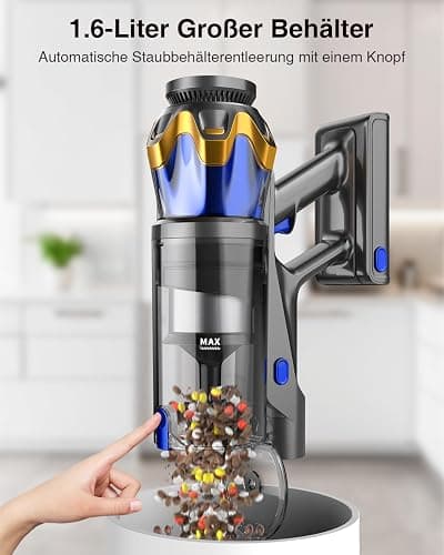 Akku Staubsauger 45000Pa/550W/65Min, 1,6L Staubsauger Kabellos mit Display, Anti-Tangle-Bürste, Selbststehend, Wandladestation, 8-Schicht-Filtration, Ultraleise, für Tierhaare/Teppiche/Hartböden/Auto thumbnail 6