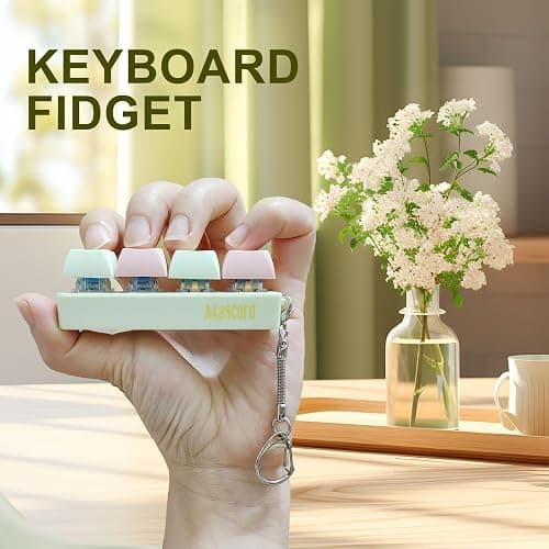 Keyboard Fidget Toy, Akascord Finger Clicker Keyboard Keychain Relief Clicker Cute Creamy Fidget Toys for Adults (Green & Pink) thumbnail 3