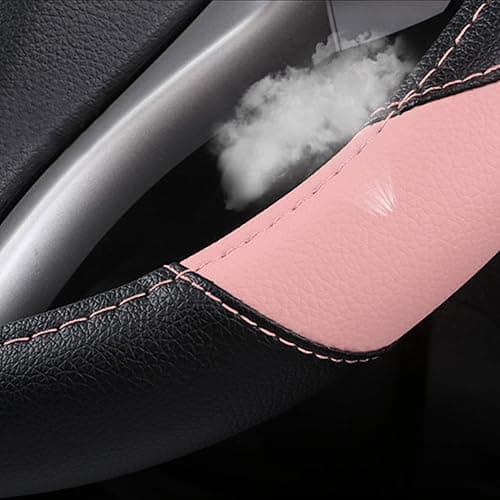 Leather Car Steering Wheel Cover, Non-Slip Car Wheel Cover Protector Breathable Microfiber Leather Universal Fit for Most Cars(Pink) thumbnail 5