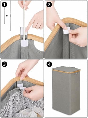 iEGrow Laundry Hamper with Lid, 110L Large Laundry Hamper with Handle and Lid, Collapsible Clothes Basket Organizer with Removable Inner Bag for Clothes Toys Towels - Grey thumbnail 4