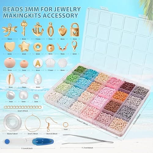 JHWELRG 12000+ Matte Perlen für Armbänder Selber Machen,Mit Mini-Glasperlen,Holzperlen,Buchstaben Beads & Zubehör,Geschenk für Erwachsene & Kinder DIY Schmuck Freundschaftsarmbänder & DIY Basteln thumbnail 4