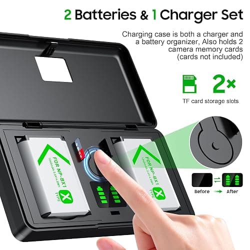 NP-BX1 Battery(2 Pack) and Charger(2CH) Set,Camera Accessories kit for Sony Lithium Ion NP-BX1,RX100 VII/VIII,ZV1 II,ZV1F,ZV-1F,DSC-HX400,RX1 Rechargeable Dual Batteries Case,Replacement Attachments thumbnail 3
