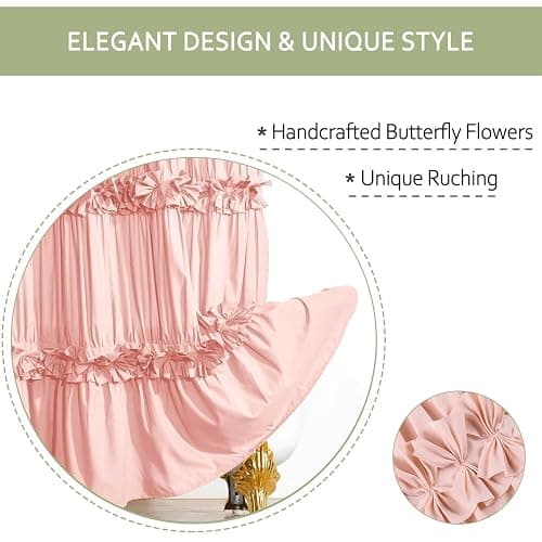 Homechoice Decor Peach Ruffle Shower Curtain, Vintage Handcrafted Bow Tie Bath Curtain for Master Bathroom, Ruched Microfiber Bathroom Curtain with 12 Buttonholes, 72" W x 72" H (LQ-10) thumbnail 3
