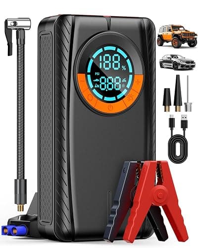 HIPOM Jump Starter with Air Compressor, Car Battery Jump Starter (8.0 Gas/7.0L Diesel), Battery Jumper Starter Portable Jump Box, 12V Portable Car Jump Starter with Tire Inflator, LED Light (Model) - Image 1