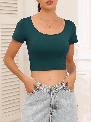 Kole Meego Square Neck Crop Tops for Women Workout Tops Trendy Going Out Tops Gym Summer Shirts 4 Pack thumbnail 2