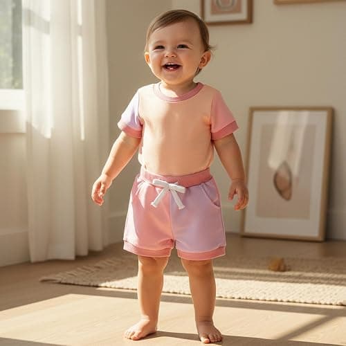 allshope Newborn Baby Girl Summer Outfit Set Contrast Color Romper Jumpsuit Tops Shorts Cute Infant Clothes thumbnail 2