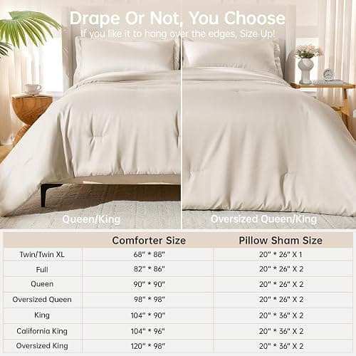 MUXHOMO Beige Full Comforter Sets, All Season Ultra Soft Down Alternative Bedding - 3 Piece Lightweight Bed Set Includes 1 Comforter (82"x86") and 2 Pillow Shams (20"x26") thumbnail 8