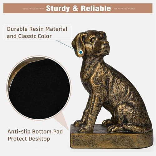 Decorative Bookends for Shelves, Dog Book Ends for Heavy Books, Labrador Retriever Statues Bookends for Heavy Books with Anti-Slip Base Book Holders for Home Office Decor (Gold) thumbnail 4