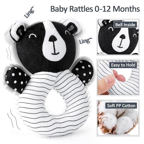 Joyreal Giochi Neonato 0-12 Mesi - Giochi Spirale Passeggino, Stoffa Libro Bianco e Nero Neonati, Sonaglio Sensoriali Montessori Regalo thumbnail 4