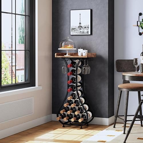 X-cosrack Wine Rack Freestanding Floor, Mini Bar Table Wine Holder Stand Liquor Cabinet with Glass Holder Wood Tabletop 14 Bottles Floor Wine Storage for Home Bar Kitchen Living Room (Patent Pending) thumbnail 8