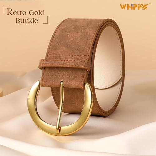 WHIPPY Women’s Wide Leather Belt for Dresses Fashion Casual Laides Thick Suede Belt with Gold Buckle thumbnail 2