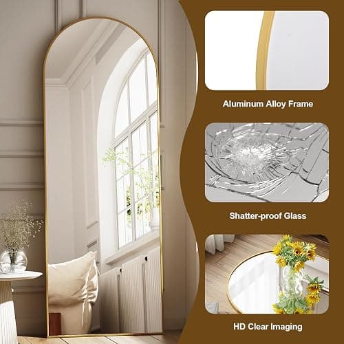 WISSMIELS 26x71 Inch Full Body Mirror - Large Arched Full Length Mirror with Stand Aluminum Frame Wall Mounted Leaning for Bedroom Living Room thumbnail 4