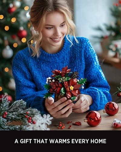 Nifeliz Poinsettia Flowers Building Set, Artificial Poinsettia Floral Arrangement for Adults, Tabletop Flower Decor for Home or Desk Display (767 PCS, NF10347) thumbnail 5