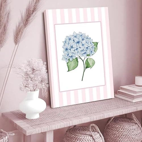 SongZest 3 Piece Blue Floral Canvas Framed Wall Art Pink Chinoiserie Art Prints Hydrangea Pictures Wall Decor Flower Aesthetic Paintings Artwork for Bedroom Bathroom Living Room 12x16in thumbnail 3