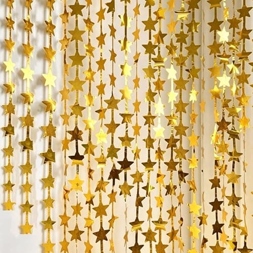 18Strip 94 Inch Gold Star Garland Streamers, Star Tassel Necklace,Party Decor for Birthday Christmas Disco Photo Shoot Background - Image 1