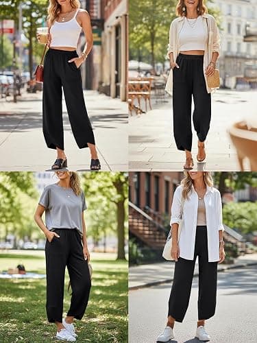 Trendy Queen Women's Wide Leg Pants Boho Summer Capri Palazzo Harem Casual Barrel Sweatpants Baggy Slacks with Pockets thumbnail 5
