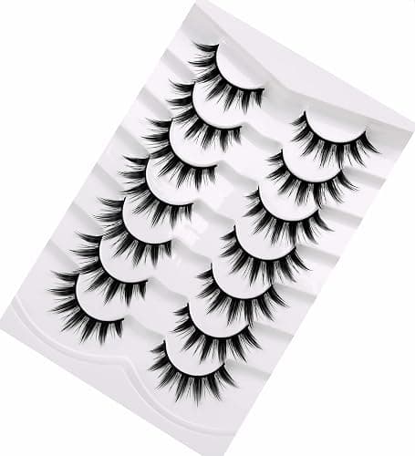 Pooplunch Manga False Eyelashes Spiky Natural Anime Lashes Doll Eye 8D Wispy Volume Sexy Faux Mink Fake Eyelash Strips 7 Pairs Pack thumbnail 5