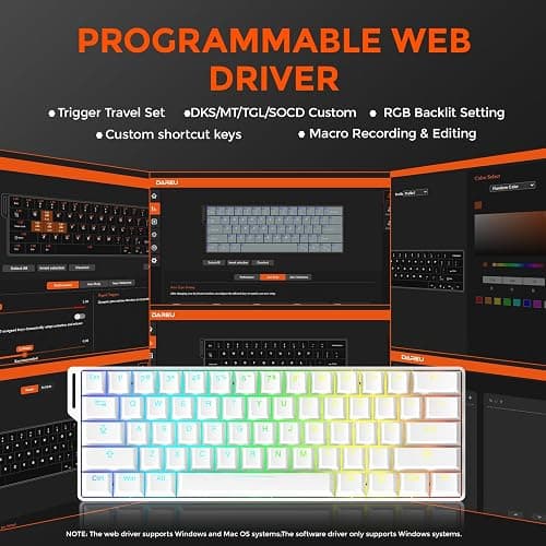 DAREU EK60 HE Hall Effect Magnetic Switch Keyboard, 60% Wired Mechanical Gaming Keyboard with Adjustable Actuation Rapid Trigger Mode, SOCD, 8000Hz Polling Rate, Compact RGB Backlit for Mac/PC - White thumbnail 7