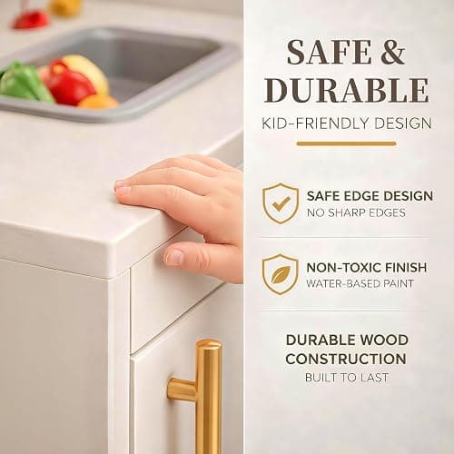 Play Kitchen for Kids, Wooden Pretend Toy Kitchen Set with Appliances & Smart Storage, Kids Kitchen Playset with 49 Toy Food & Cookware Accessories for Toddlers, Stove, Play Sink, Gift for Ages 3+ thumbnail 5