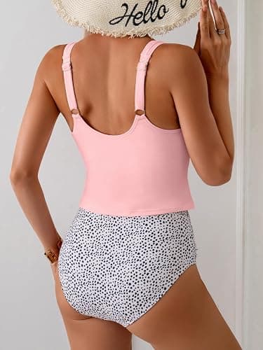 Eomenie Two Piece Tankini Swimsuits for Women Tummy Control Bathing Suits U Back Swim Tank Top with High Waisted Bottom thumbnail 2