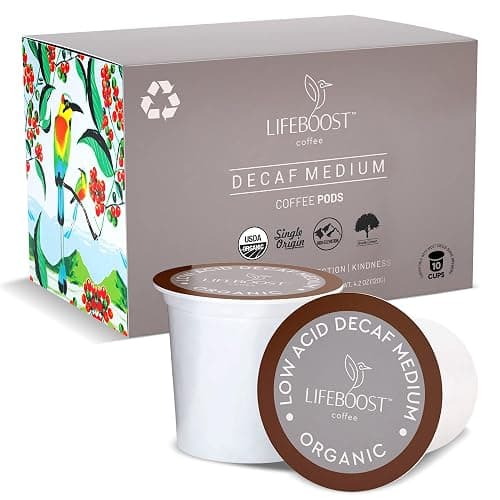 Lifeboost Organic Decaf Coffee K Cups - Low Acid Single Origin Non-GMO Mold Free Decaf Coffee Pods Compatible with Keurig & Keurig 2 - Third Party Tested for Mycotoxins and Pesticides - 10 Count - Image 1