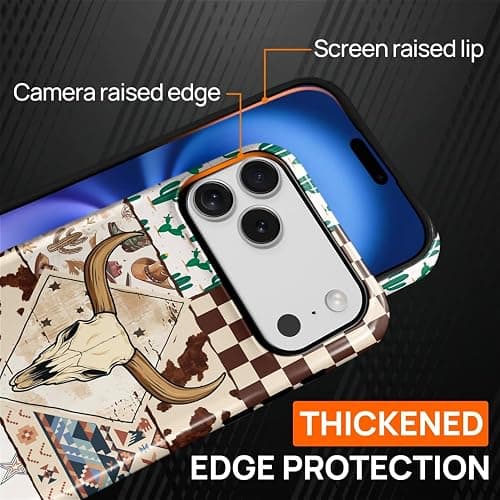 Flivro Magnetic Case for iPhone 17 Pro Max,Compatible with Magsafe PC Hard Shell Silicone Inner Bumper Anti-Scratch Full-Body Cover Shockproof Slim Design Western Cowboy Bull Skeleton thumbnail 6