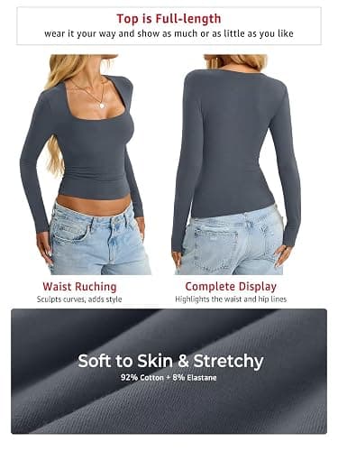 EasyGala Womens Cotton Tops Long Sleeve T Shirts Square Neck Y2k Tops Slim Fit Going Out Fall Fashion Clothes 2026 thumbnail 6