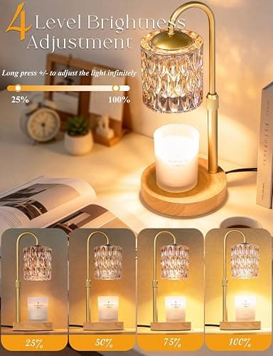 Briever Dimmable Candle Warmer Lamp with Timer, Height Adjustable Electric Candle Wax Warmer, Birthday Gifts for Women Mom, House Warming Gifts New Home Decor, Solid Wood Base, Natural Wood Champagne thumbnail 4