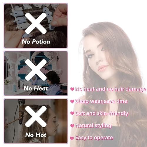 Pink Heatless Hair Curler Silk New Upgradeed No Heat Curling Rode Headband for Long Hair Soft Hair Curls with Removeable & Adjustable To Sleep In Hair Curls thumbnail 3
